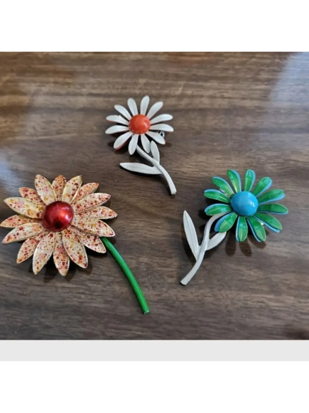 Vintage Orange & Red Flower Brooch Made In Germany Mid Century Rare 3.5